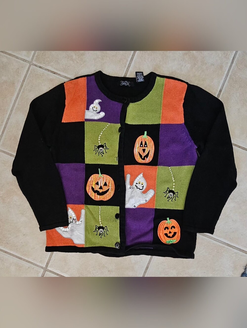 Vintage Grandmacore Halloween Patchwork Cardigan Size M